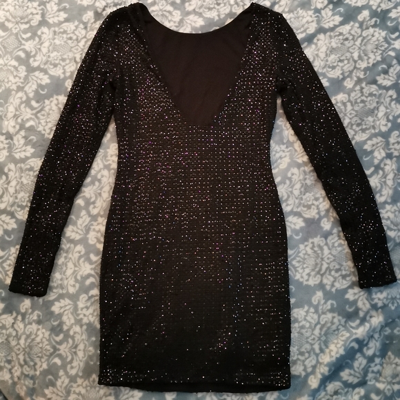 Black Sequin Mini Dress w/ Scoop Back - Picture 2 of 3